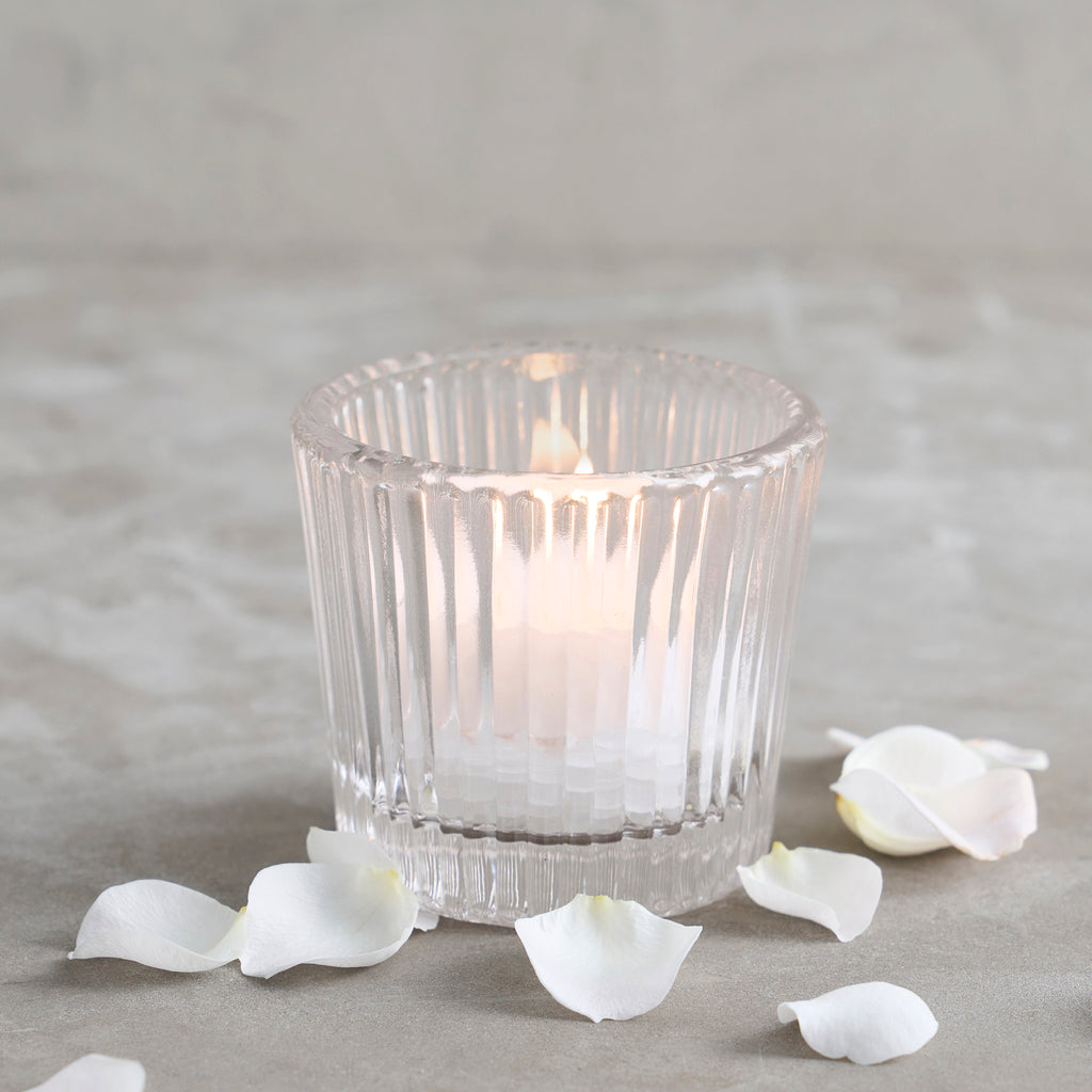 Pressed Clear Glass Tealight & Votive Holders | Set of 4 | Textured Candlelight | Powered by People