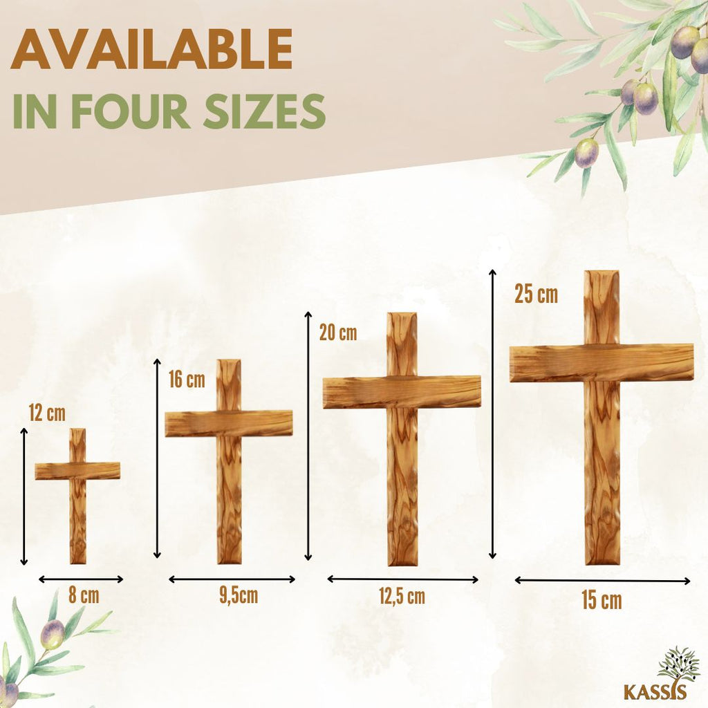 Hand-Carved Olive Wood Wall Cross with Wavy Design