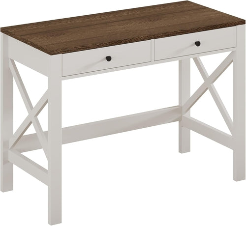 39 Inch Farmhouse Computer Desk With Drawers And X Frame