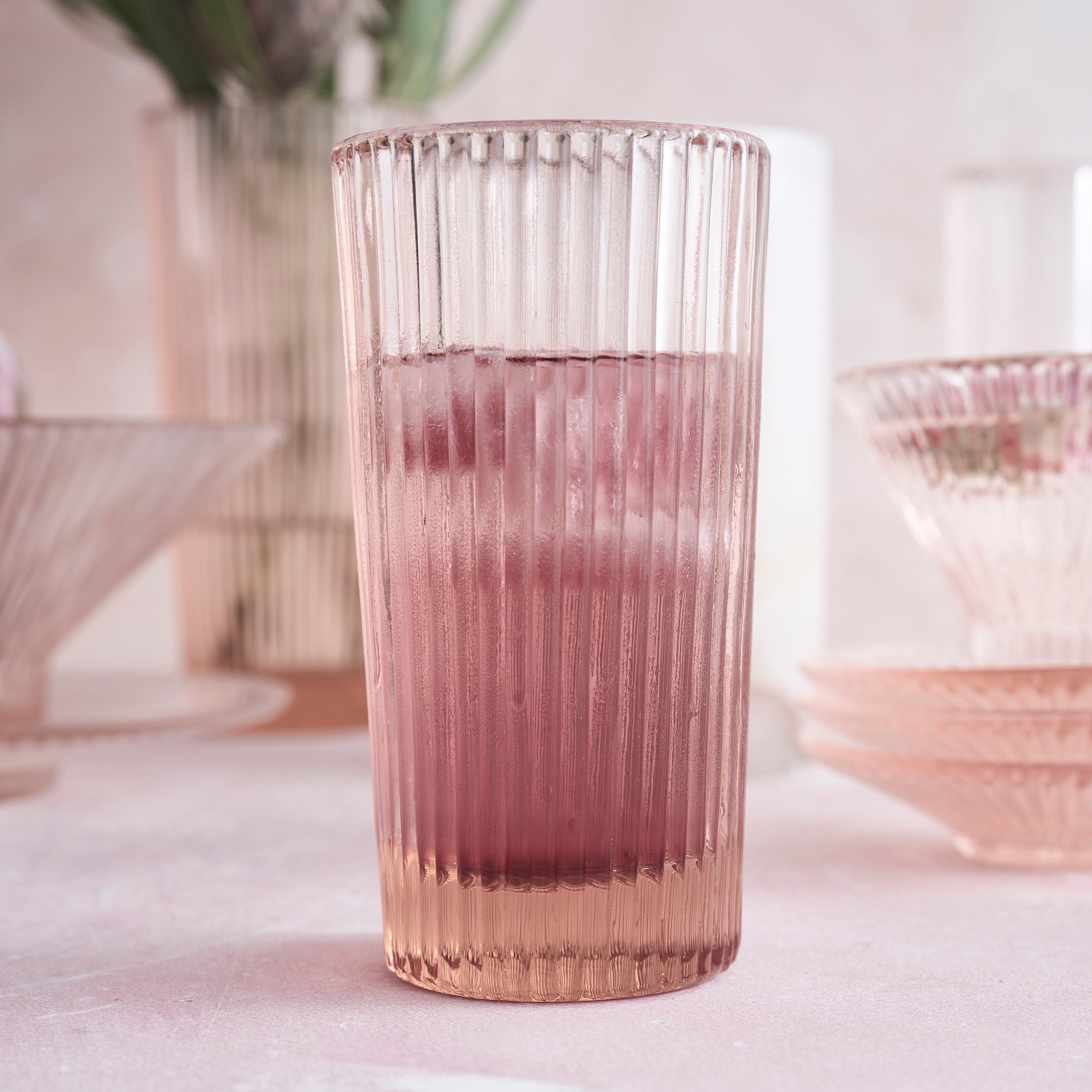 Elegant Pressed Pink Tall Glasses - Set of 4
