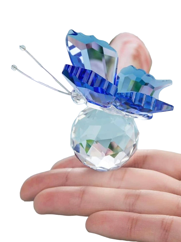 Blue Holographic Butterfly Glass Ornament - Sparkling Home Decor Craft