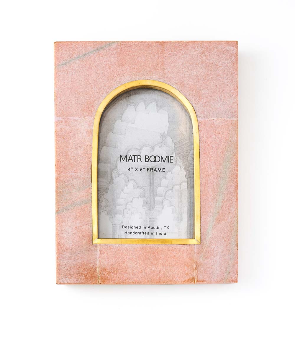 Arch Picture Frame – Pink Carved Marble & Brass