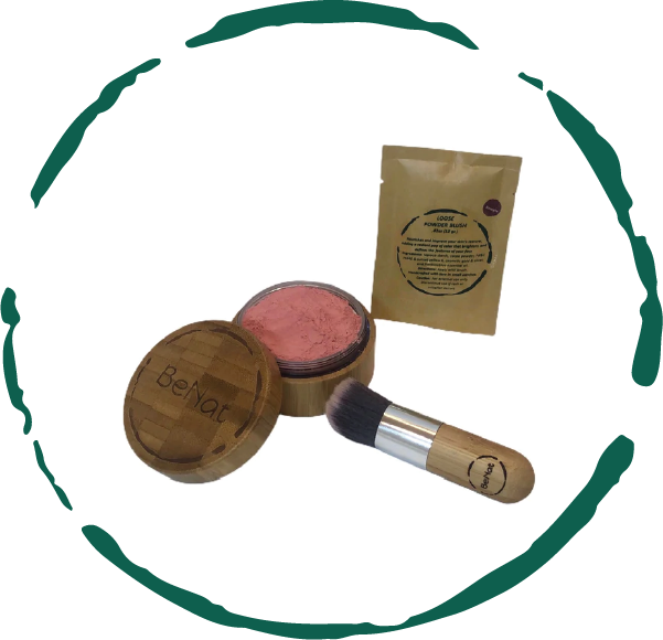 Blush Loose Powder Set | Bamboo Case + Refill + Kabuki Brush | Roseate & Plum | BeNat
