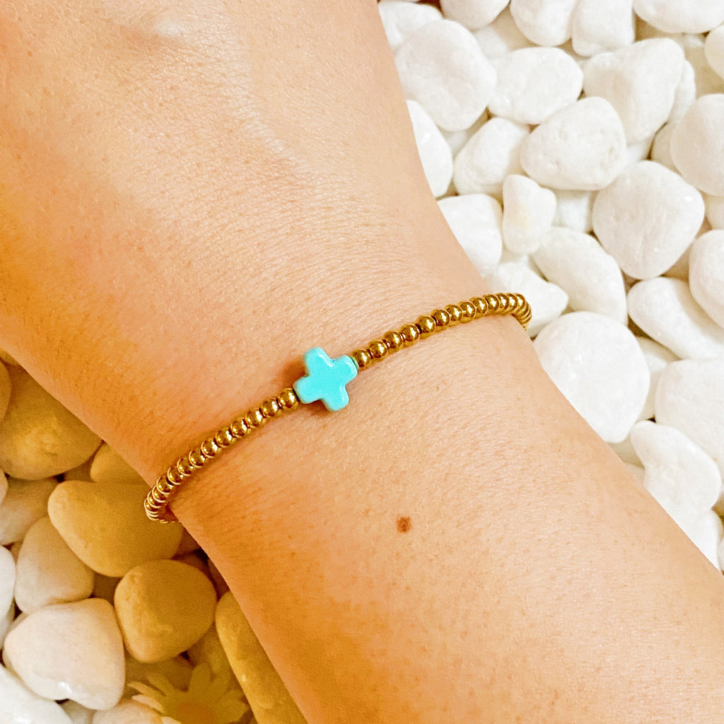 18K Gold Plated Natural Stone Cross Bracelet | So Very Blessed Collection