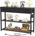 Black Console Table With USB Ports And Outlets For Living Room