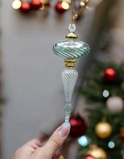 Elegant Green Hand-Blown Glass Christmas Ornaments — Large Festive Decor