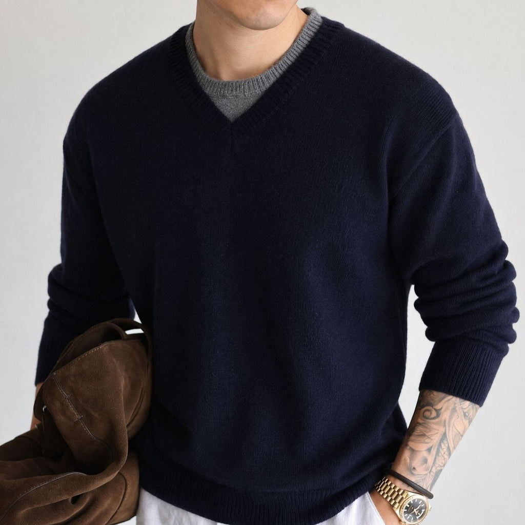 Fake two V-neck spliced sweaters