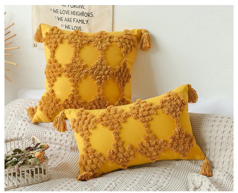 Boho Cotton Cushion Cover with Tassels | Tufted Design - 45x45cm Home Decoration