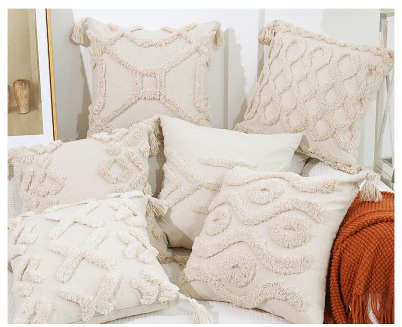 Boho Cotton Cushion Cover with Tassels | Tufted Design - 45x45cm Home Decoration