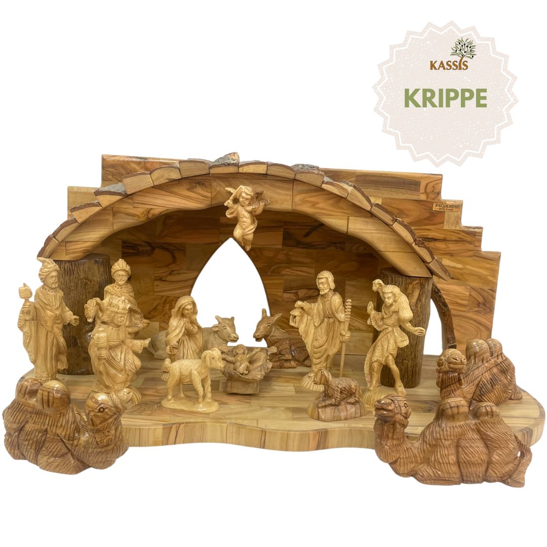 Handcrafted Olive Wood Nativity Set with Detailed Figures