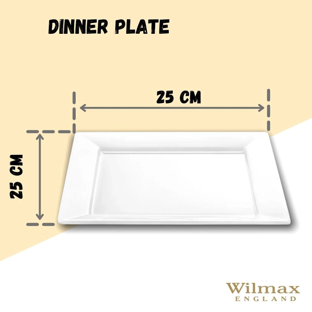 White Fine Porcelain Square Dinner Plate | 10" x 10" | Made in England | Wilmax