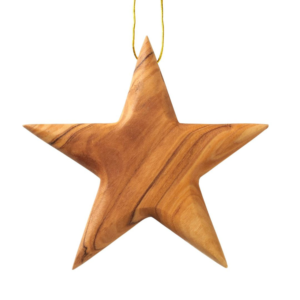Handmade Olive Wood Star Ornament, 8 cm