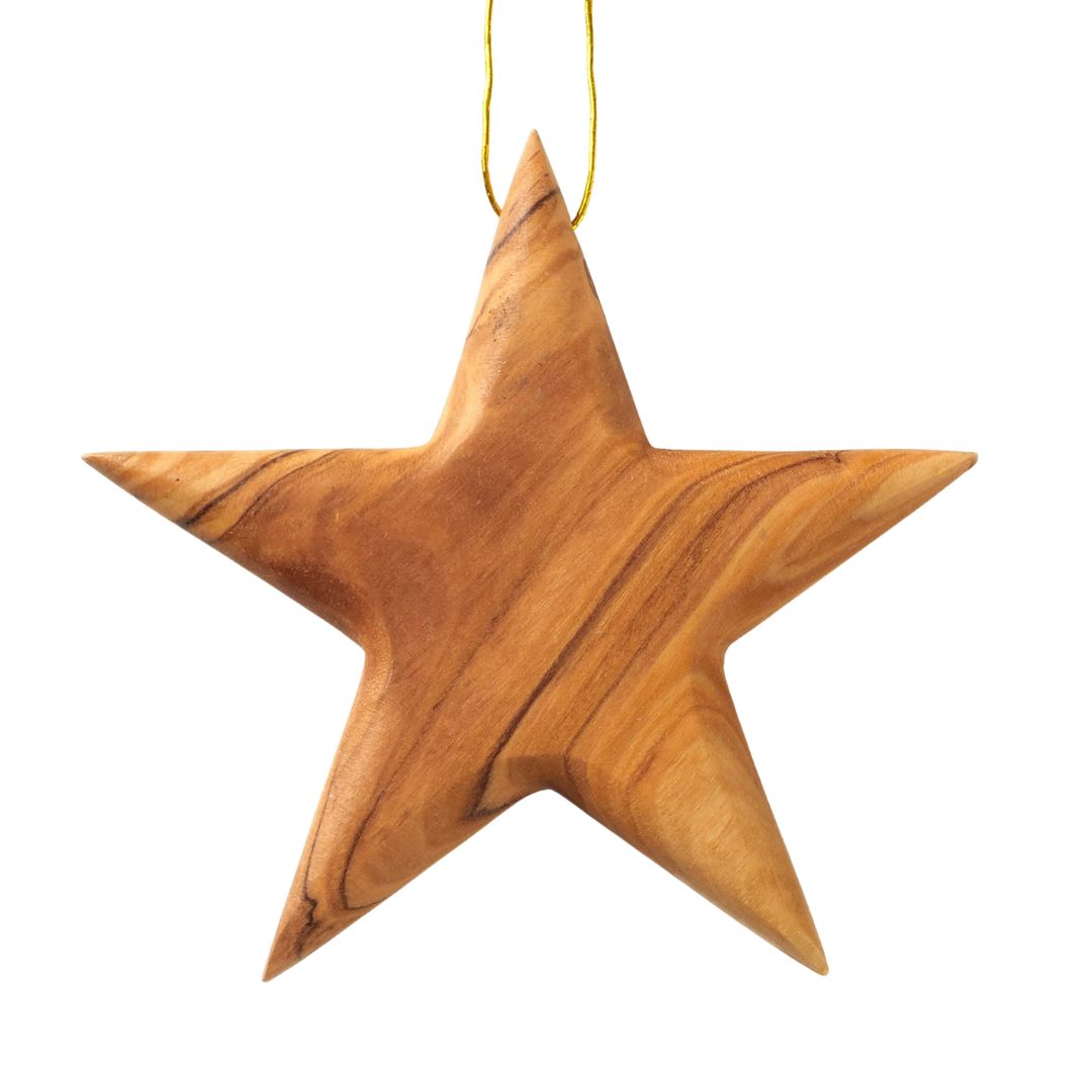Handmade Olive Wood Star Ornament, 8 cm
