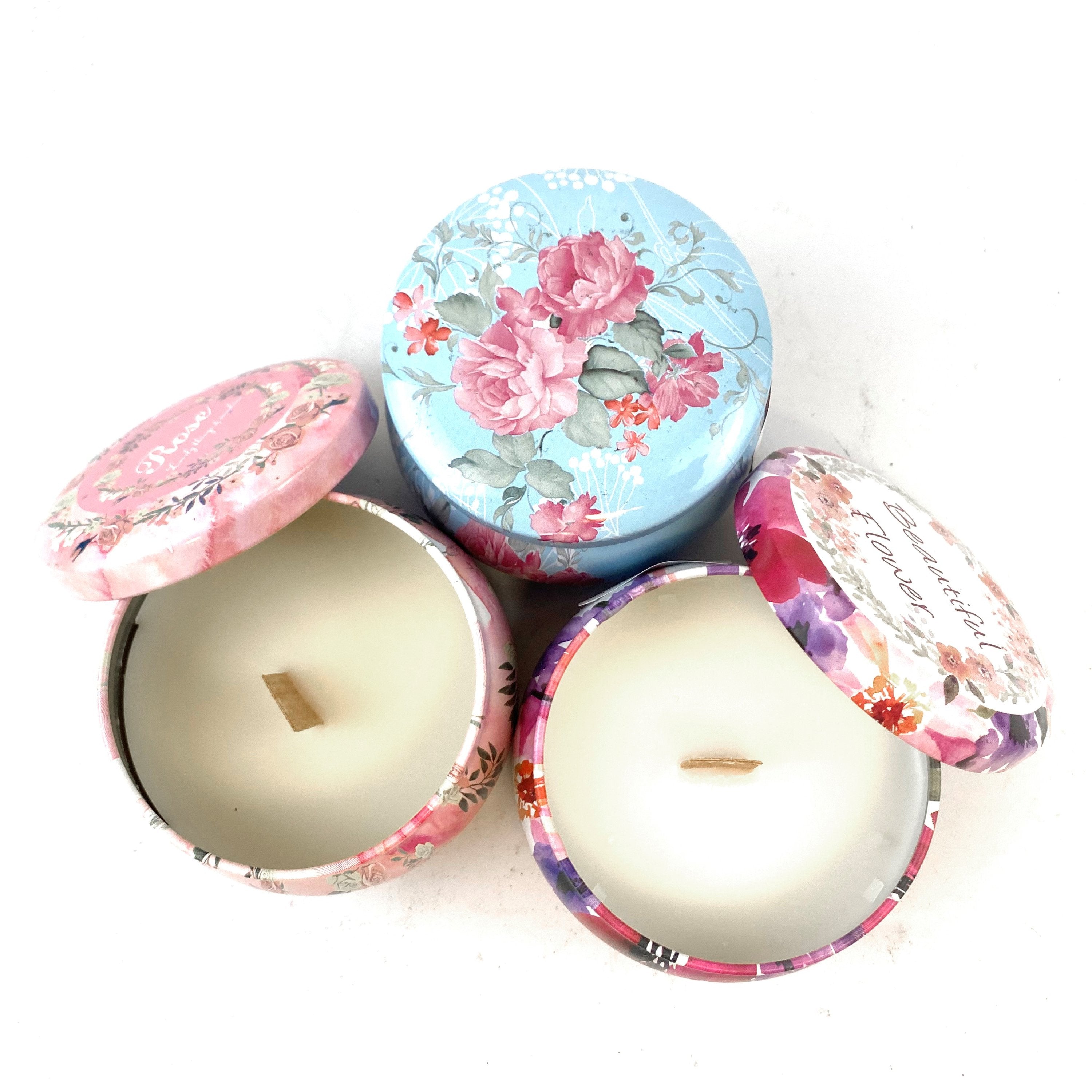 Floral Scented Candle Tin — Set of 3 | Soy & Coconut Wax