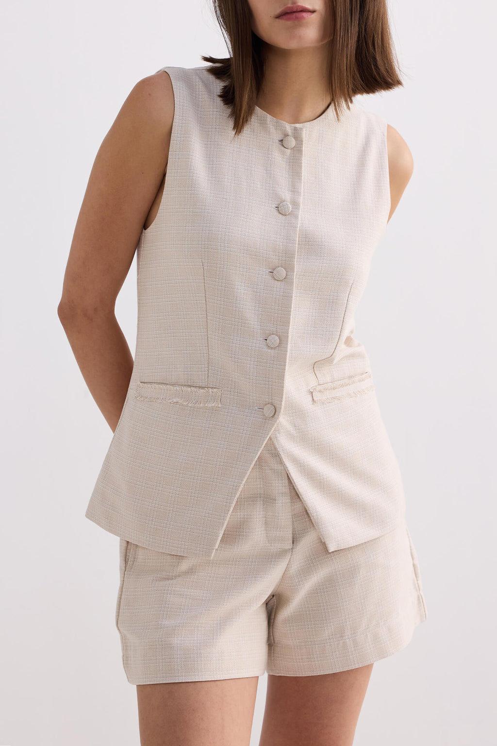 Cotton Tweed Shorts – Cream
