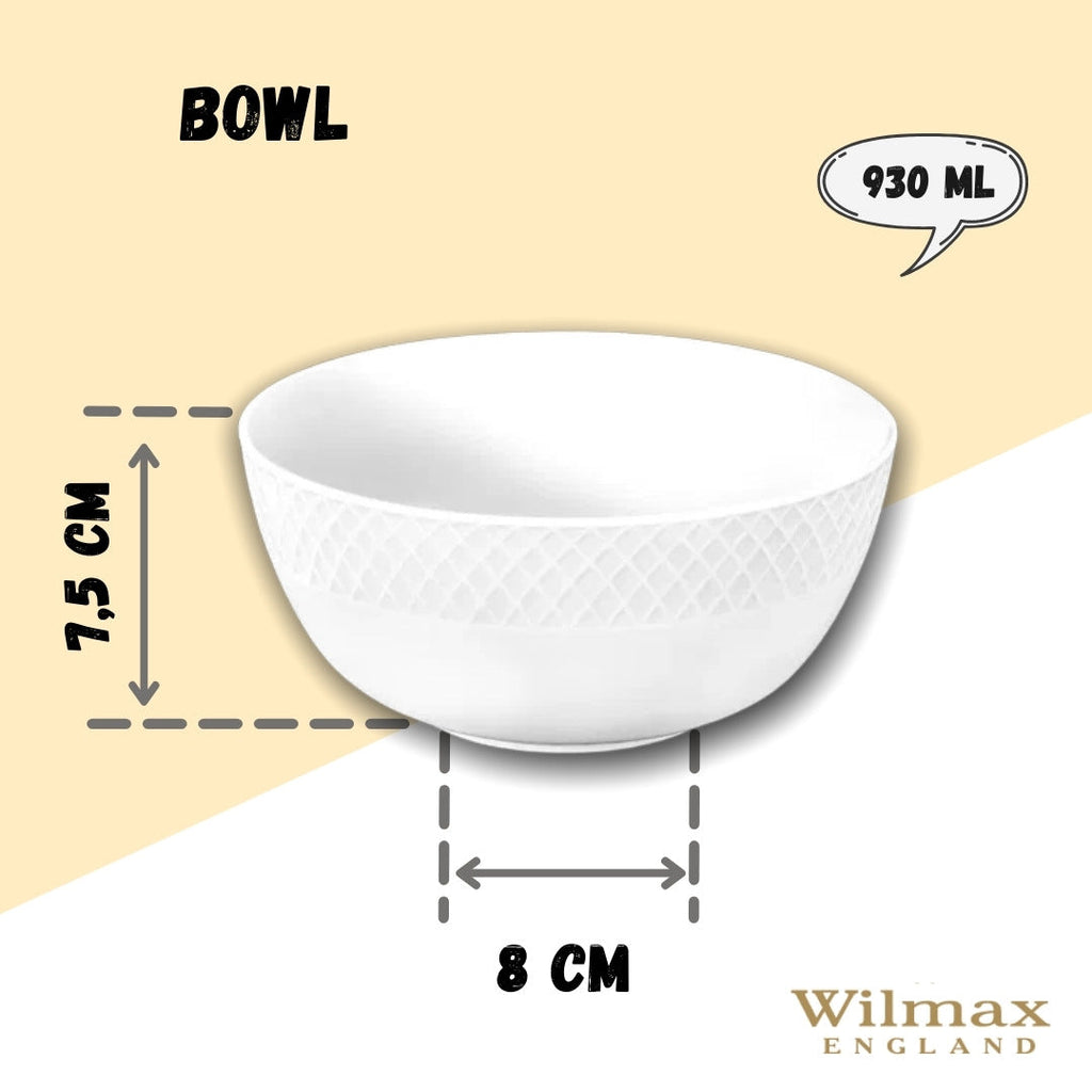 Julia White Fine Porcelain Bowl | 6.5" | 31 Fl Oz | Embossed Rolled Rim | Made in England | Sold Individually | Wilmax