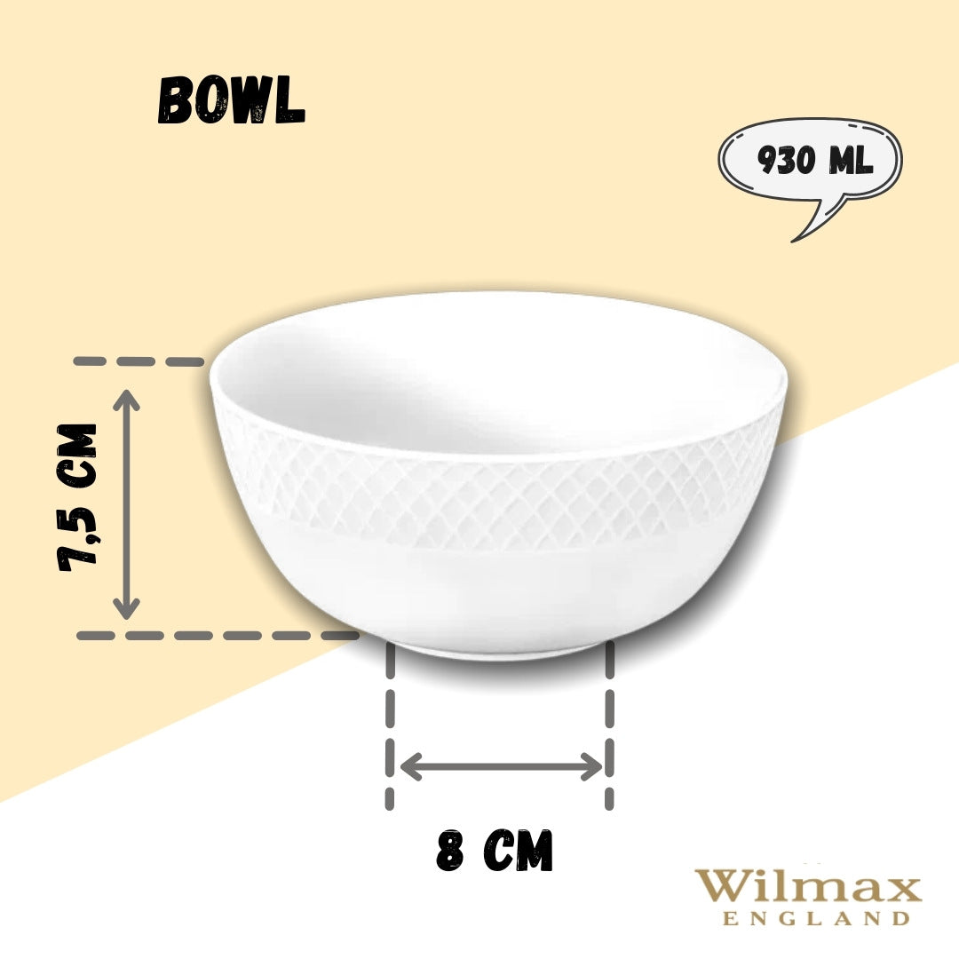 Julia White Fine Porcelain Bowl | 6.5" | 31 Fl Oz | Embossed Rolled Rim | Made in England | Sold Individually | Wilmax