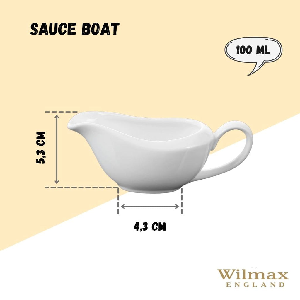 White Fine Porcelain Sauce Boat | 3 Oz | Julia Collection | Made in England | Wilmax