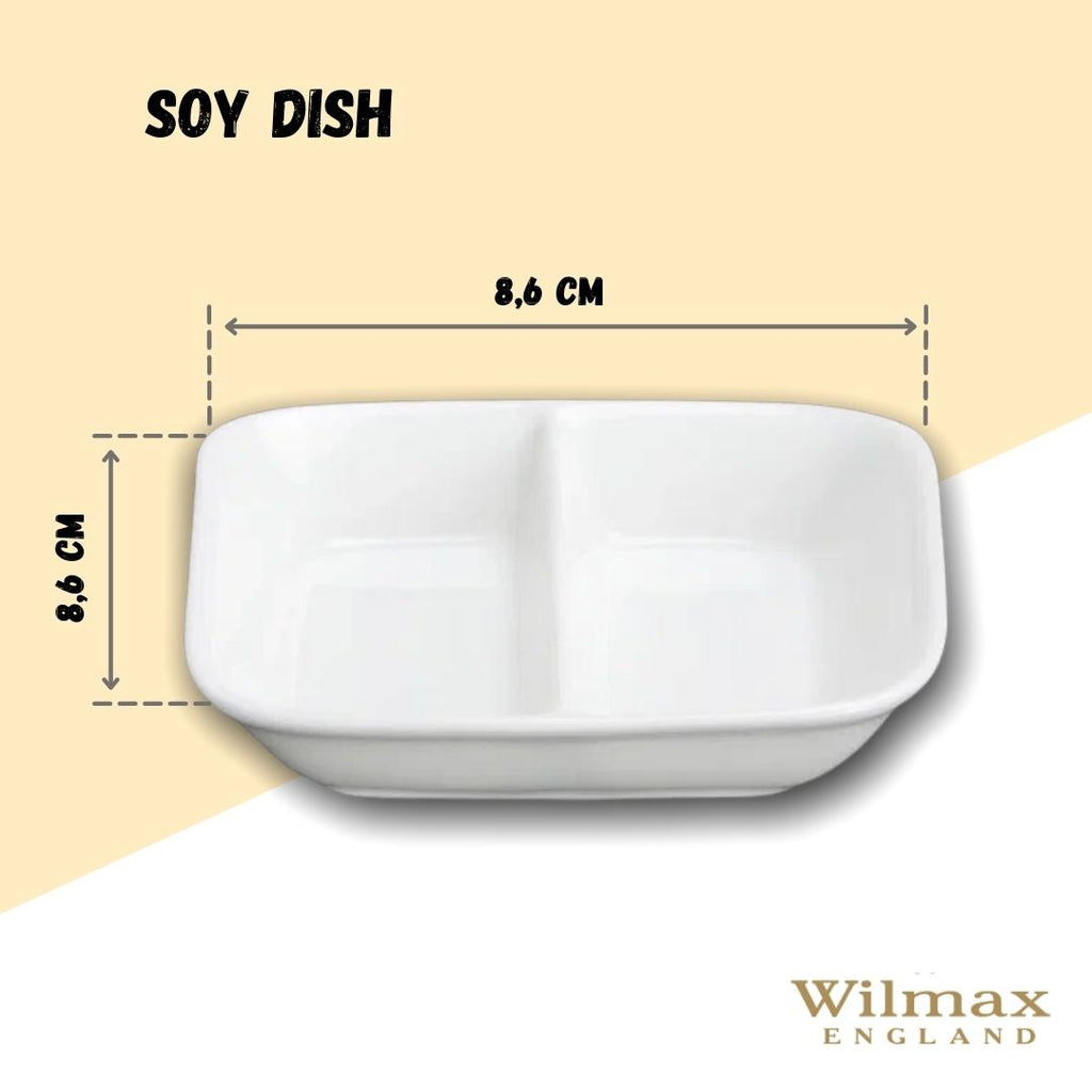 White Fine Porcelain Divided Soy Dish | 3.25" | Made in England | Wilmax