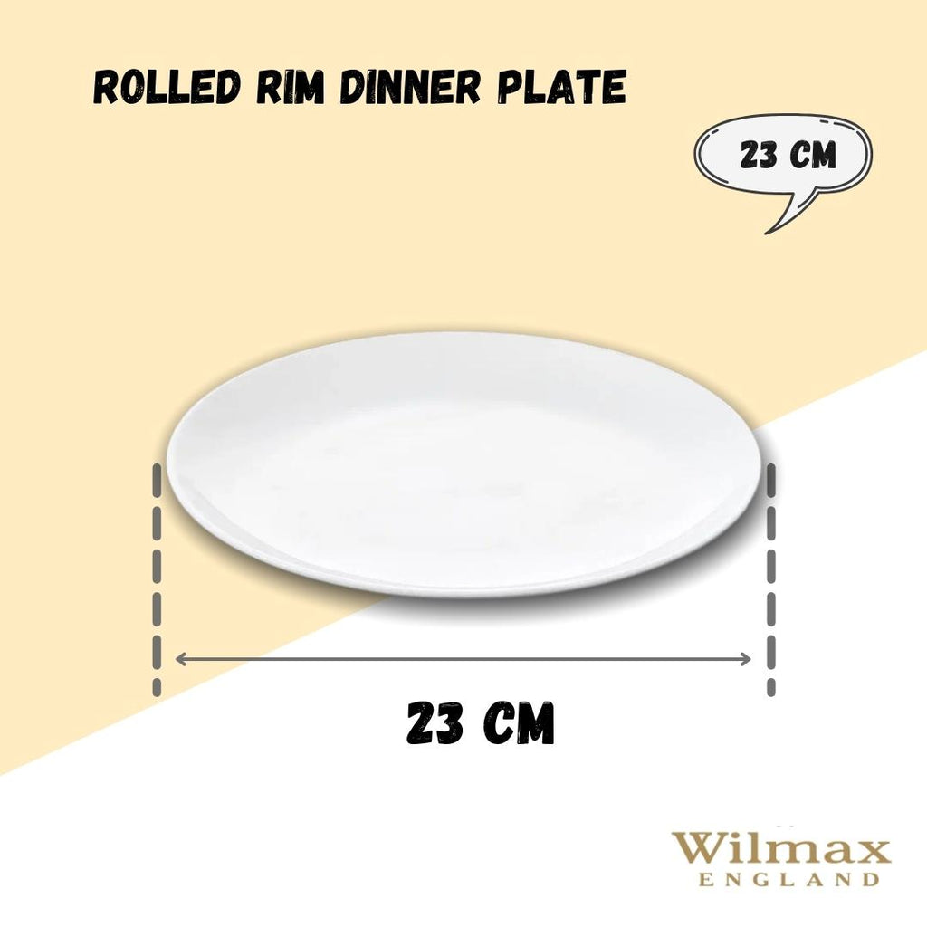 Wilmax England Fine Porcelain Rolled Rim Dinner Plate | 9" | Snow White | Oven, Microwave & Dishwasher Safe