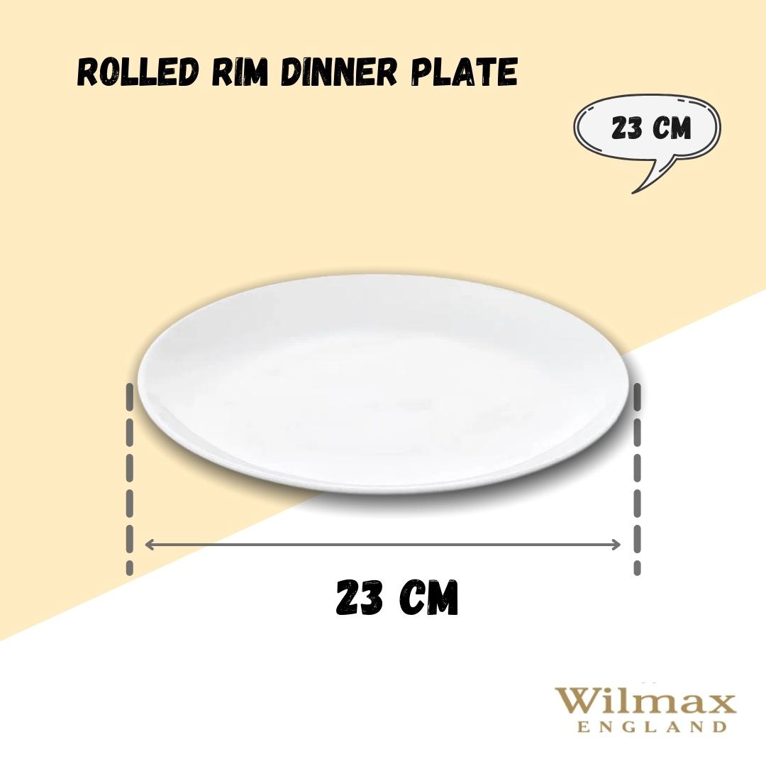 Wilmax England Fine Porcelain Rolled Rim Dinner Plate | 9" | Snow White | Oven, Microwave & Dishwasher Safe