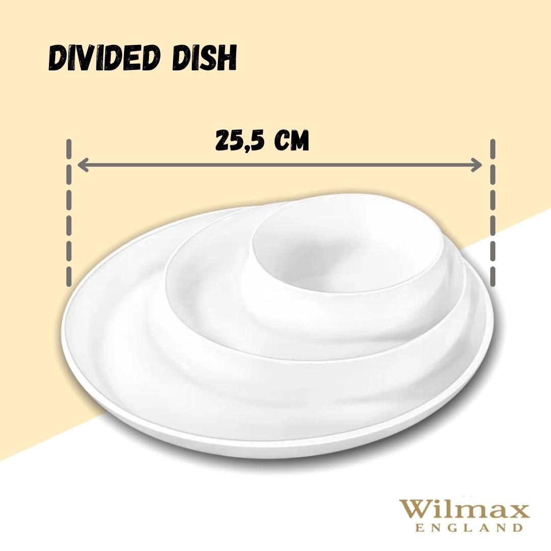 White Fine Porcelain 3-Compartment Divided Dish | 10" | Made in England | Wilmax