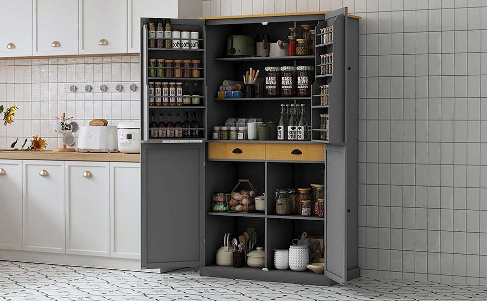 Large Kitchen Pantry Storage Cabinet | 71" Tall | MDF | White, Gray or Blue