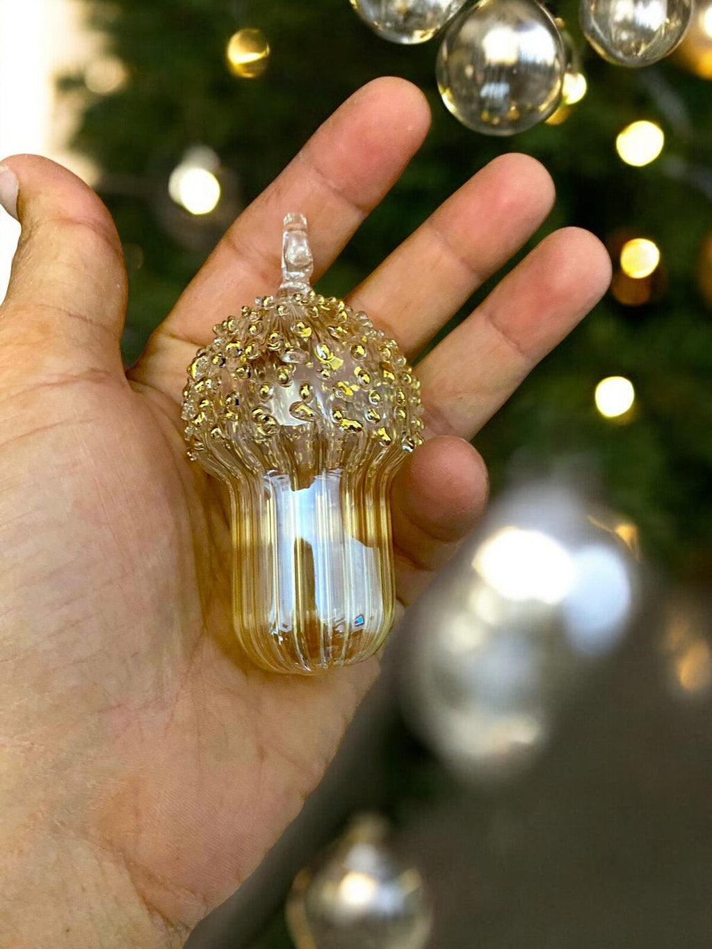 Elegant Acorn Glass Ornament - Handblown Holiday Decor - Festive