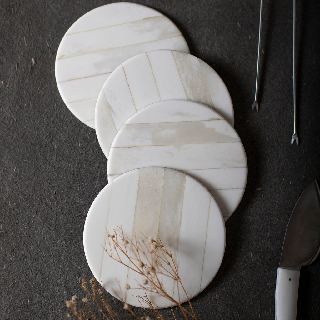 Blanco Coasters | Set of 4 | Hand-Shaped Genuine Bone | Polished | Natural Grain | Powered by People
