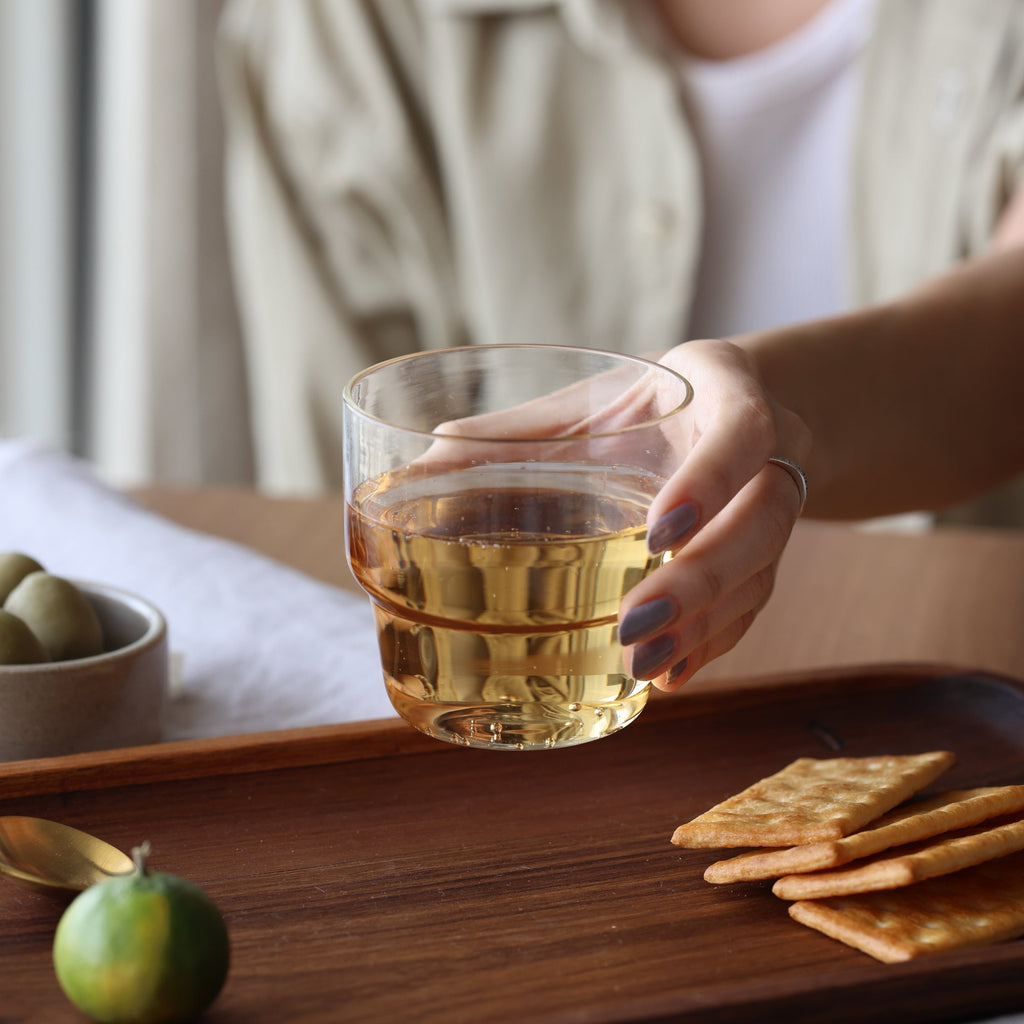 Stackable Glass Tumbler Set of 4 | Mouth-Blown Borosilicate | Handmade in India | 6.75 oz | Fleck