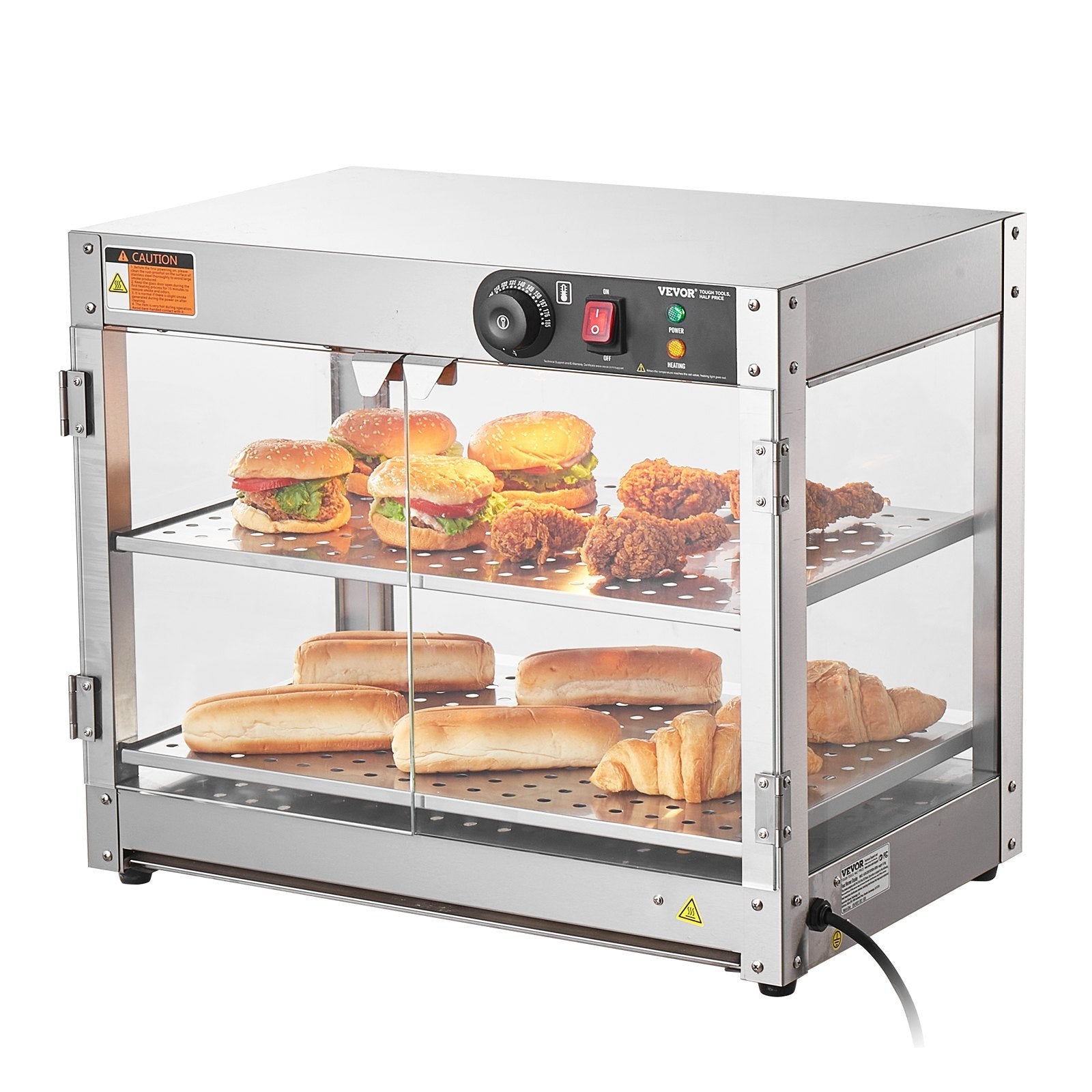 2-Tier Commercial Food Warmer Display Countertop Pizza Cabinet With