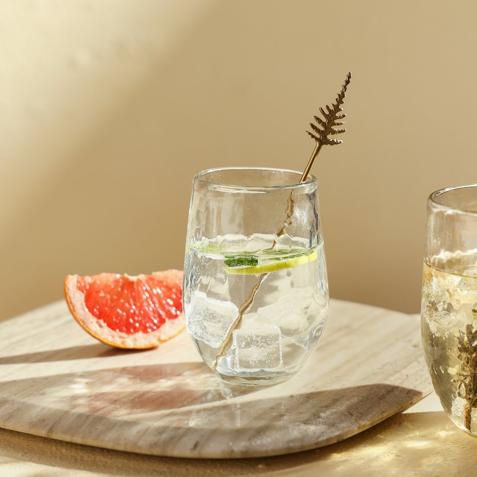 Pebbled Small Glasses | Set of 4 | 8 oz | Hammered Texture Clear Glass | Powered by People