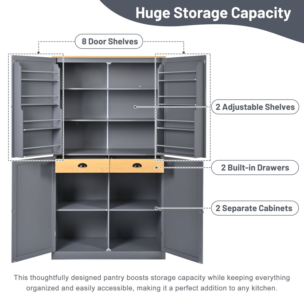 Large Kitchen Pantry Storage Cabinet | 71" Tall | MDF | White, Gray or Blue
