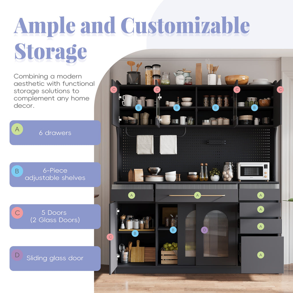 Storage Cabinet Black MDF, Glass for home organization and storage