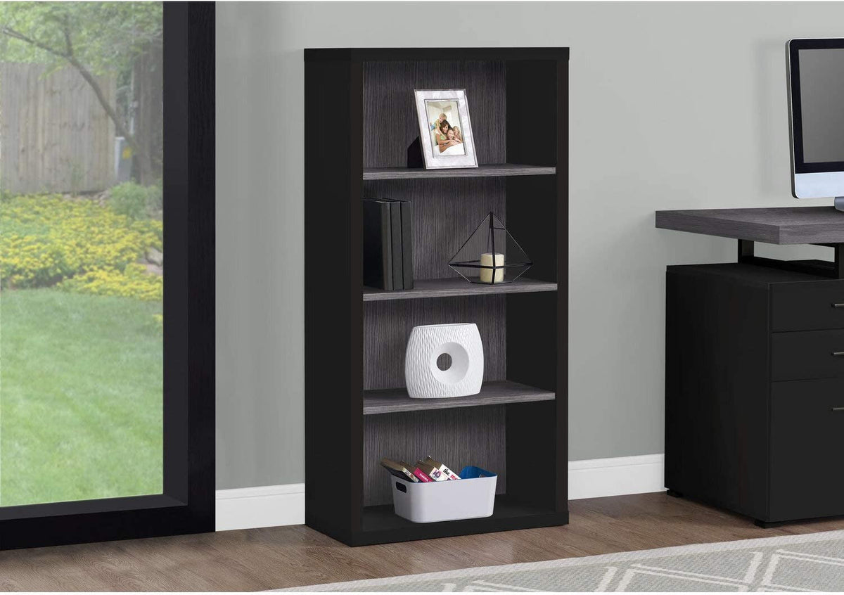 Black Bookcase With Adjustable Shelves For Home Office