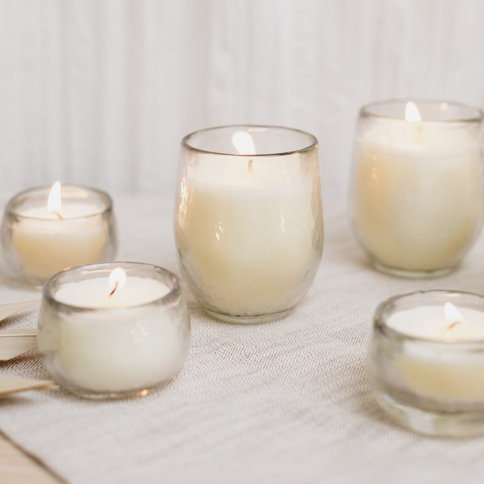 Pebbled Filled Votive Candles | Set of 3 | 100% Soy Wax | Hammered Glass | 34-Hour Burn | Fair Trade | Powered by People