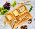 Natural Bamboo Divided Bento Dish | 13" x 9" | 4-Well Serving Tray | Wilmax England