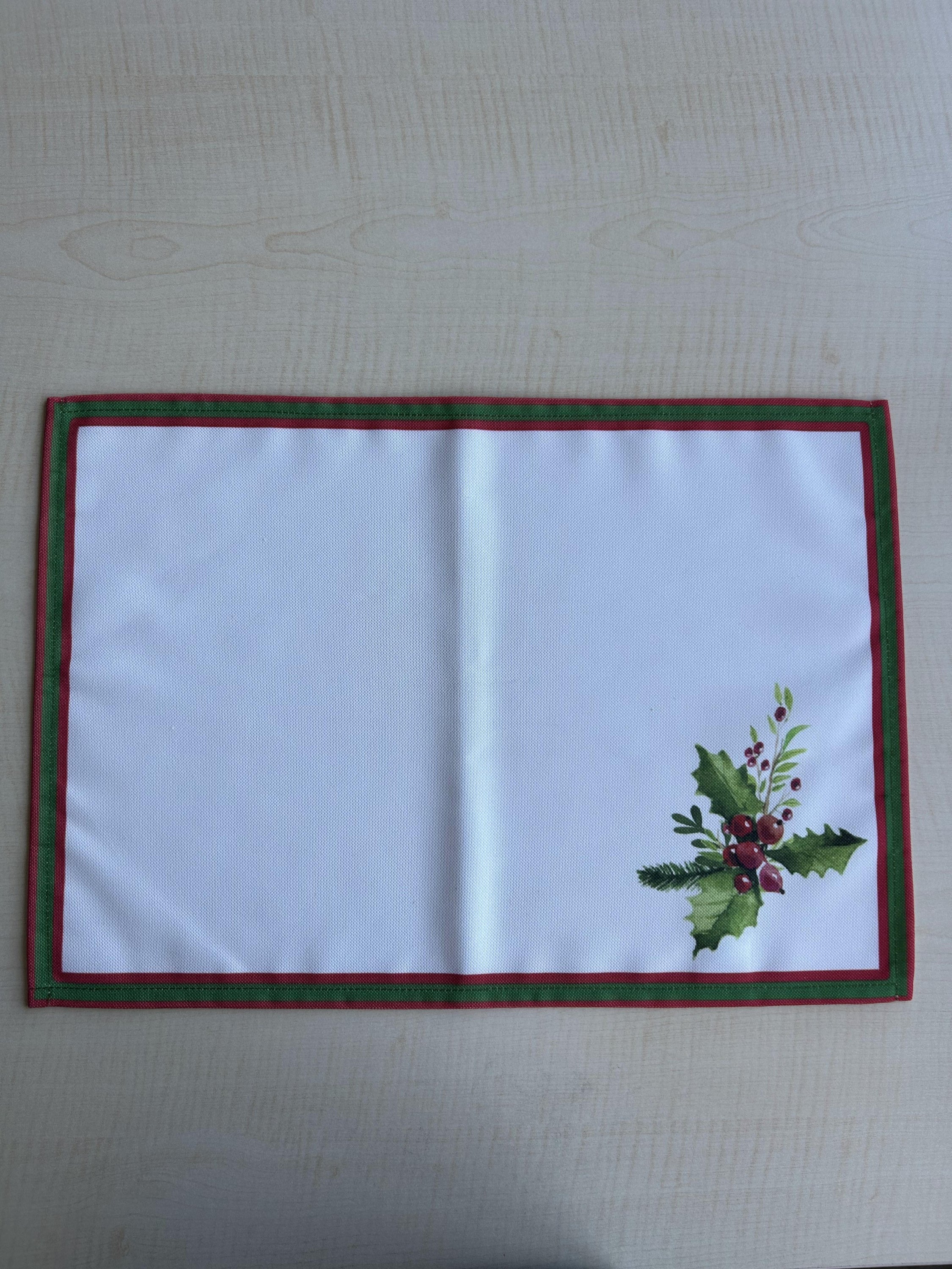 Holly Berry and Greenery Pattern Placemats - Nature Inspired Holiday