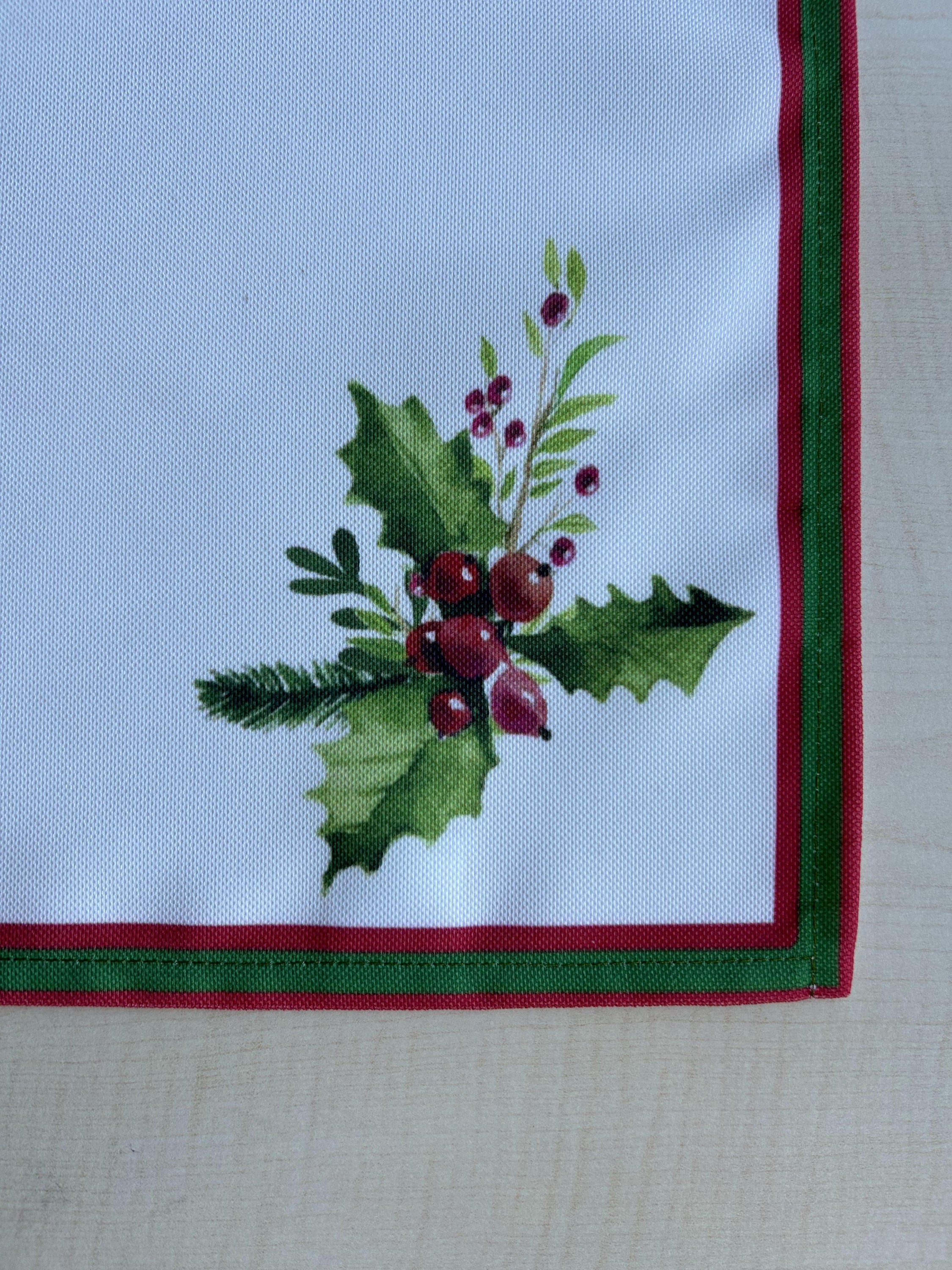 Holly Berry and Greenery Pattern Placemats - Nature Inspired Holiday