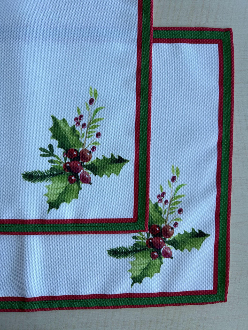 Holly Berry and Greenery Pattern Placemats - Nature Inspired Holiday