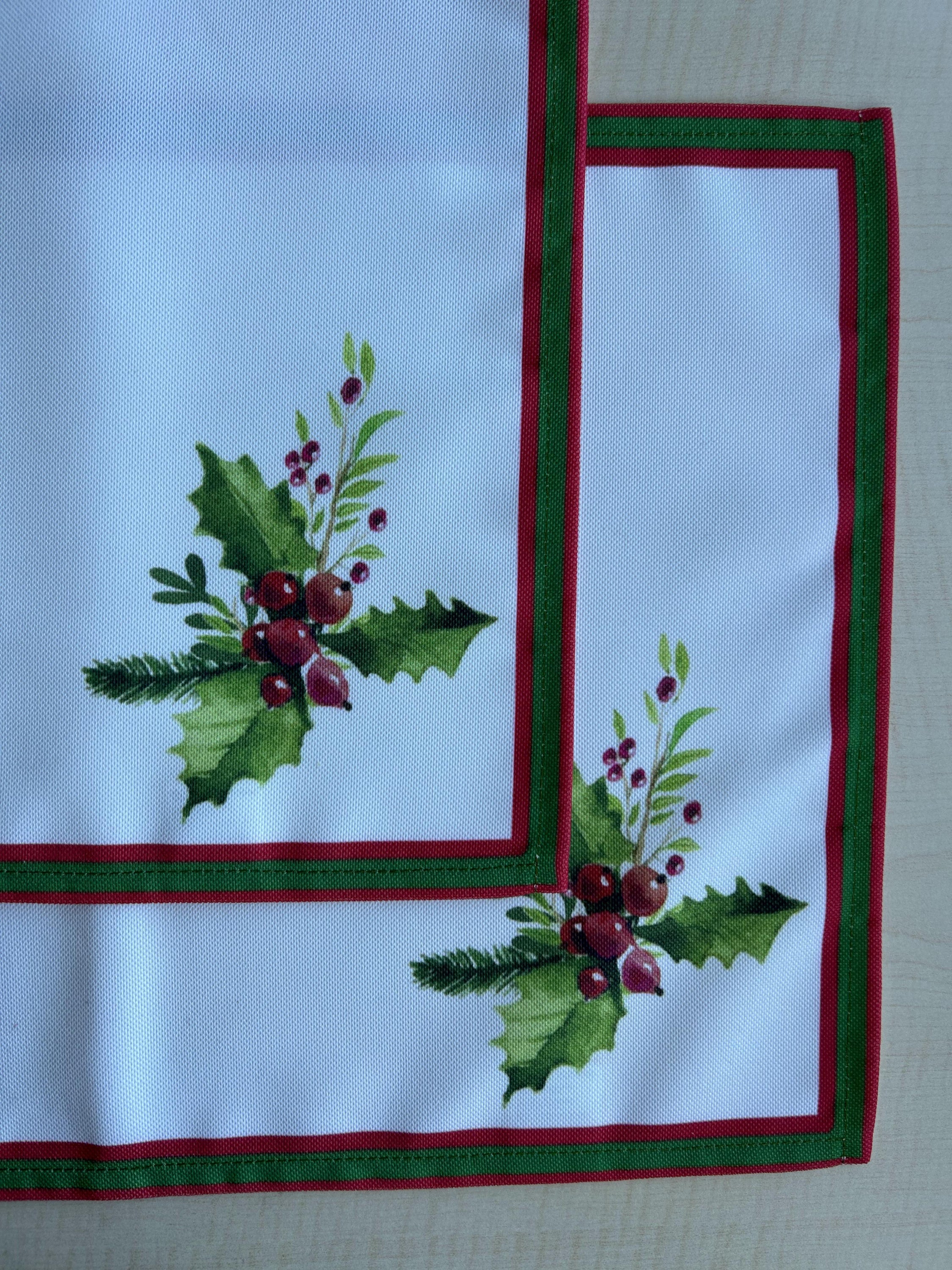 Holly Berry and Greenery Pattern Placemats - Nature Inspired Holiday