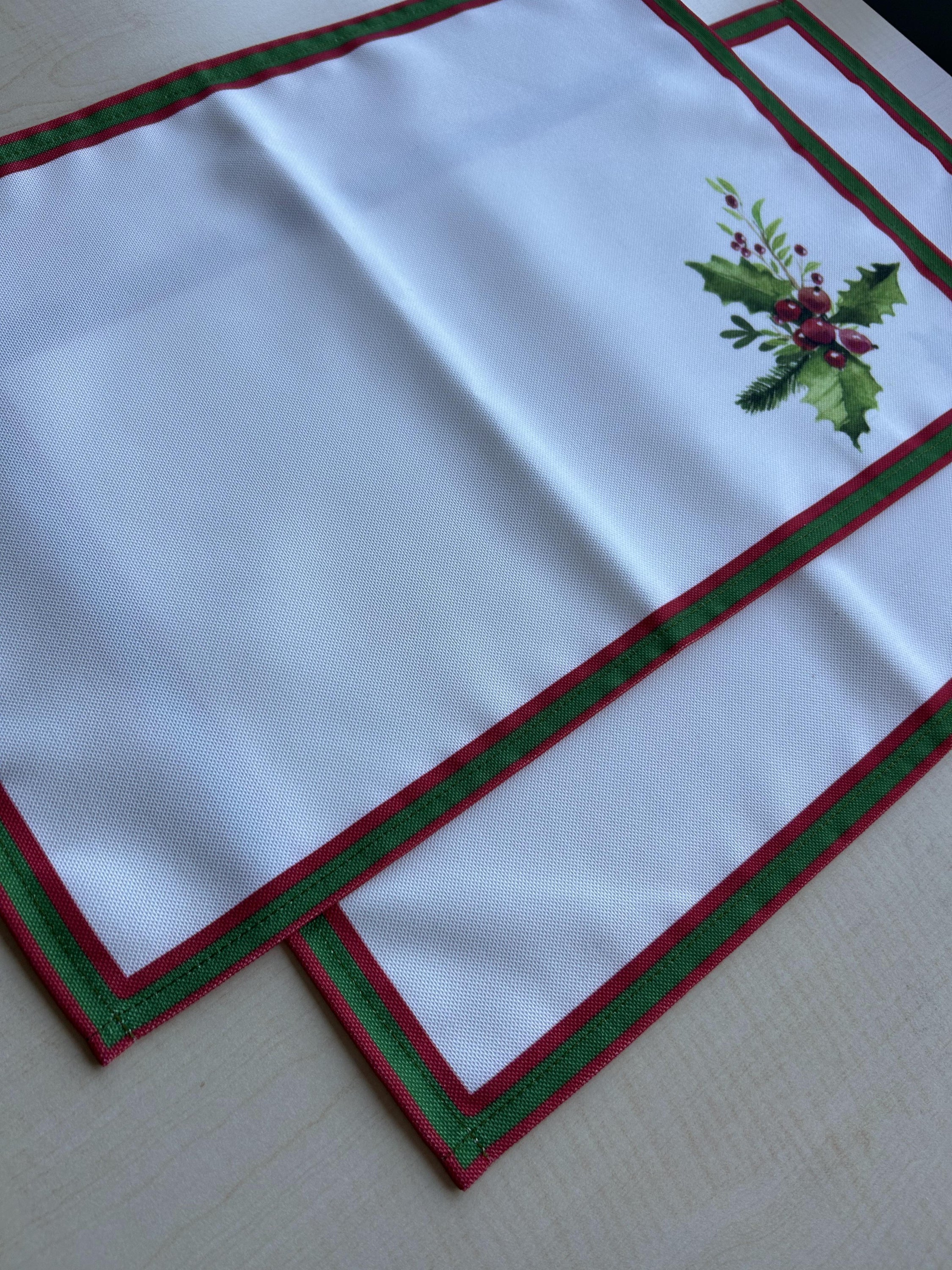 Holly Berry and Greenery Pattern Placemats - Nature Inspired Holiday