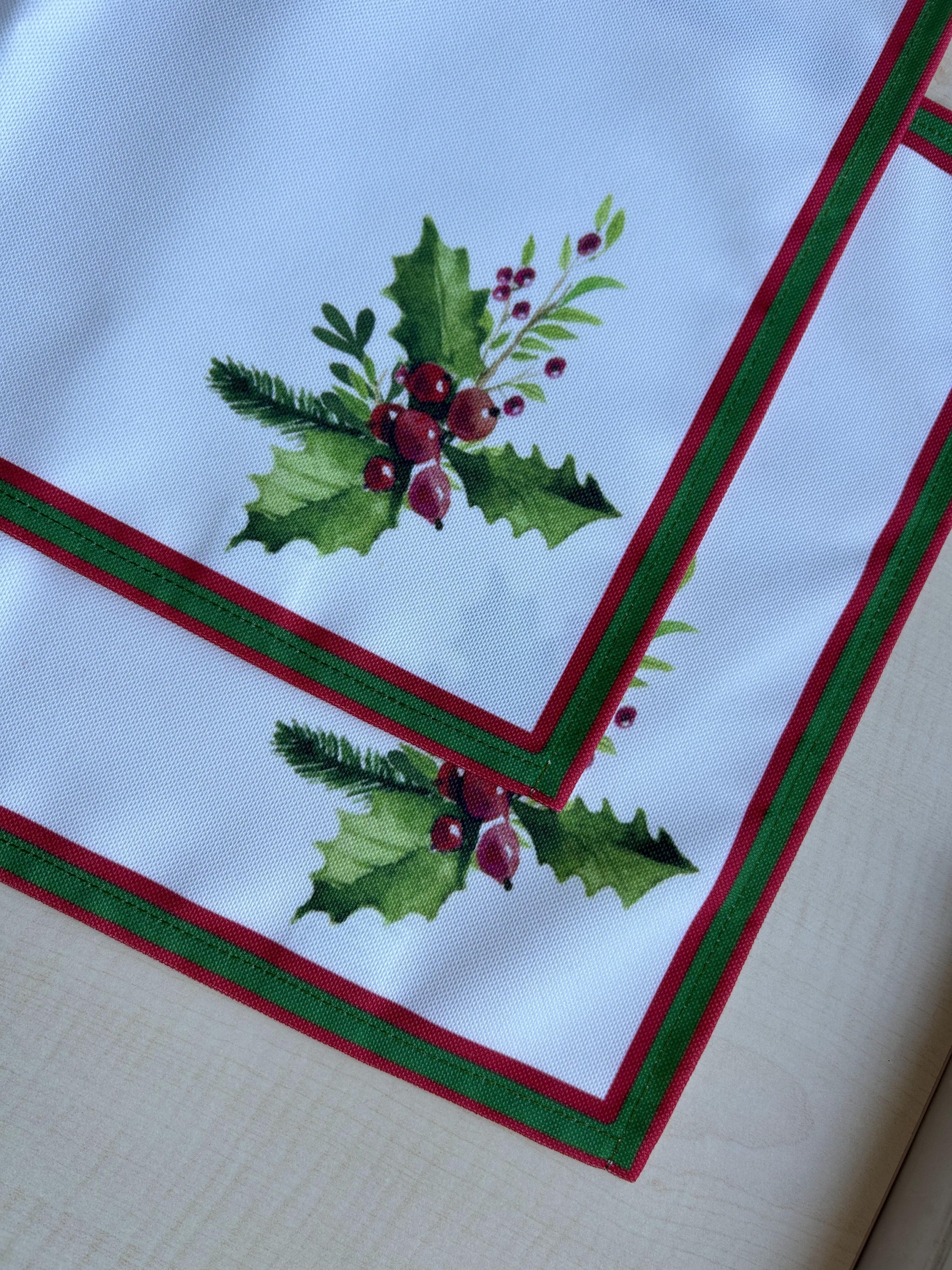 Holly Berry and Greenery Pattern Placemats - Nature Inspired Holiday