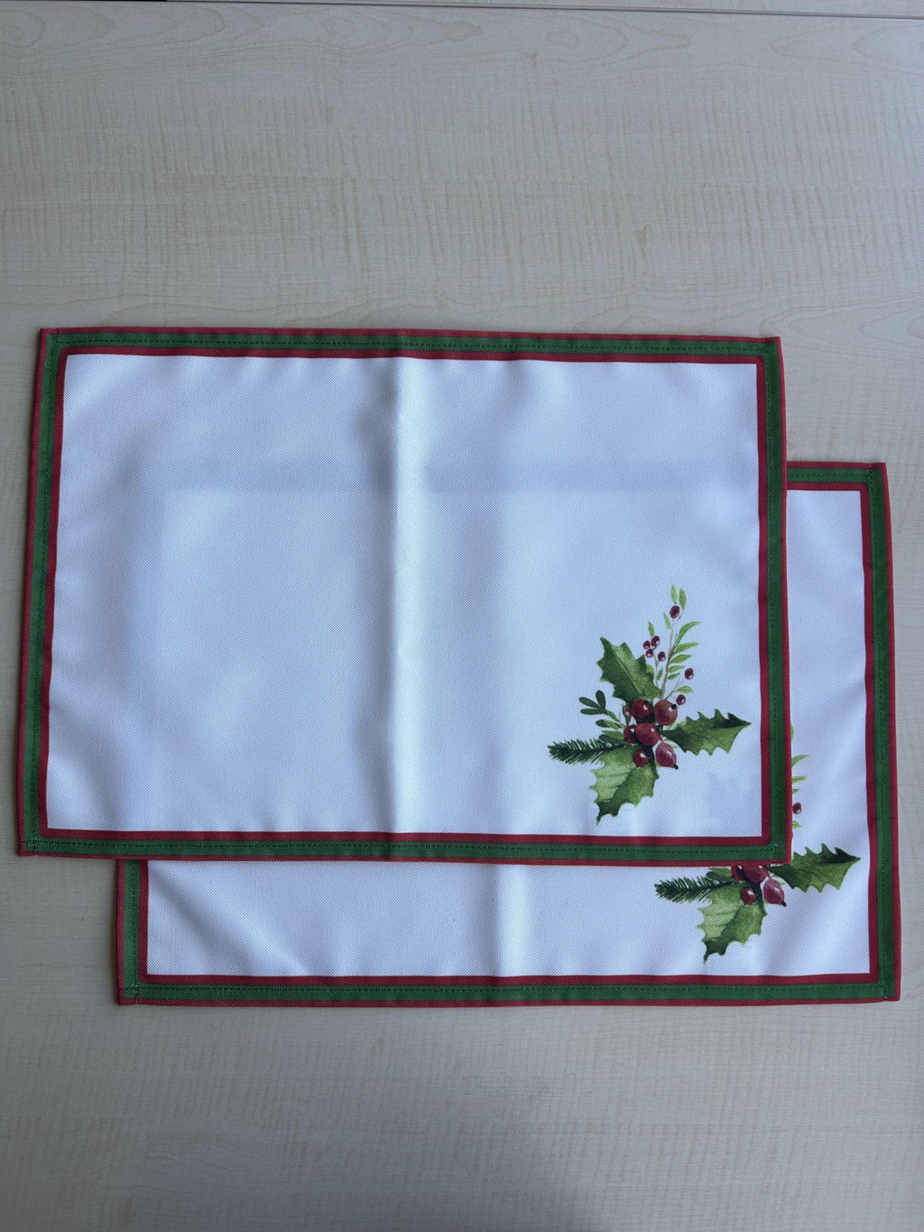 Holly Berry and Greenery Pattern Placemats - Nature Inspired Holiday