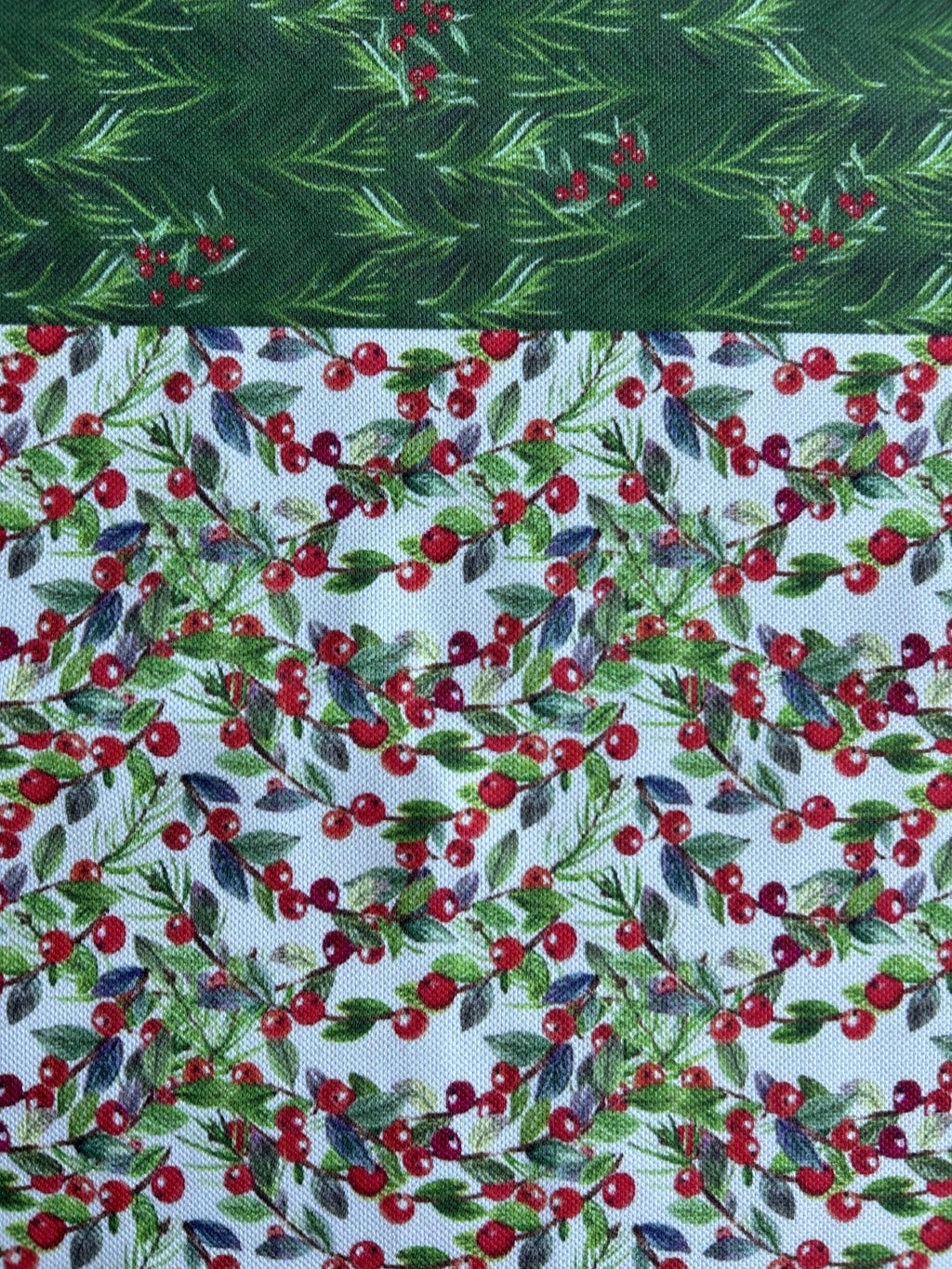 Holiday Runner with Green and Red Holly Berry and Greenery Motif