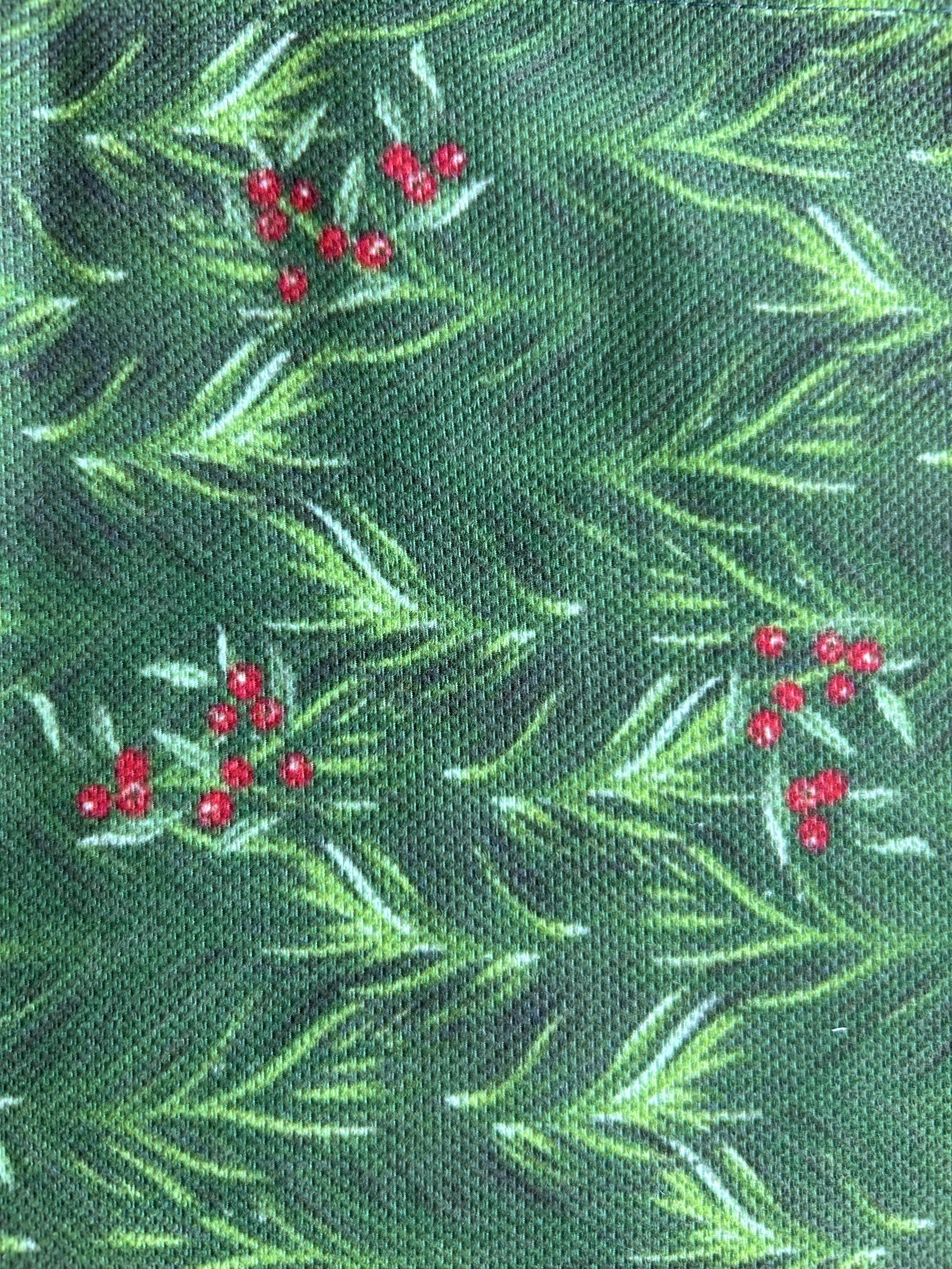 Holiday Runner with Green and Red Holly Berry and Greenery Motif