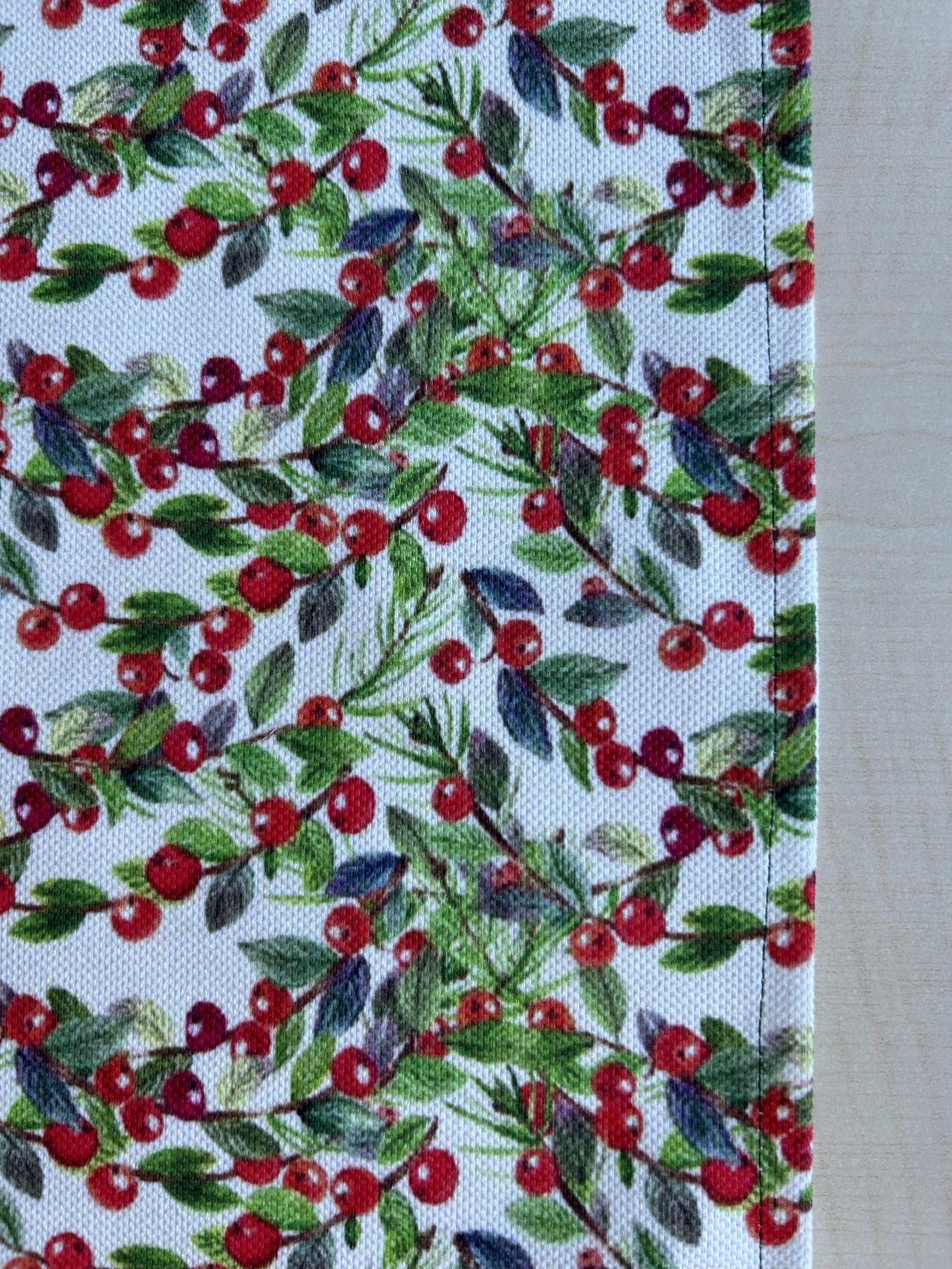 Holiday Runner with Green and Red Holly Berry and Greenery Motif