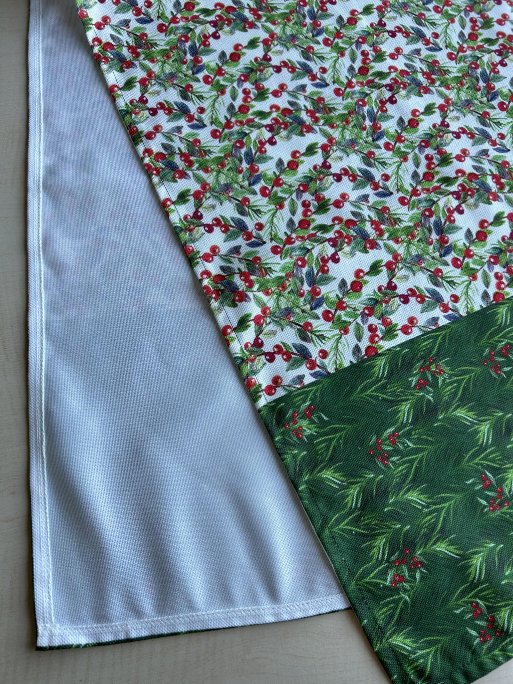 Holiday Runner with Green and Red Holly Berry and Greenery Motif