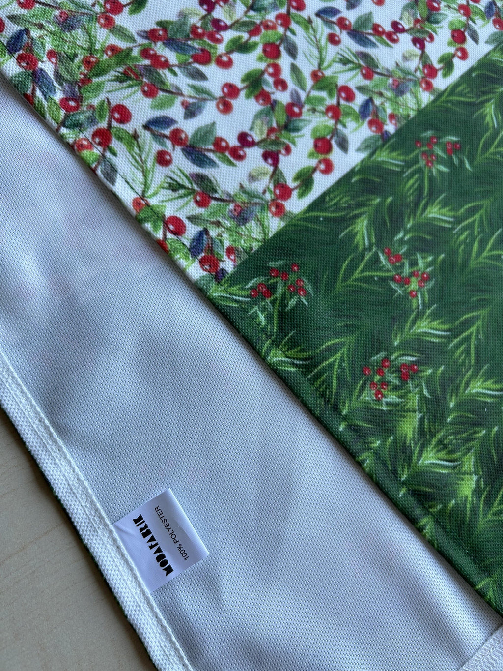 Holiday Runner with Green and Red Holly Berry and Greenery Motif