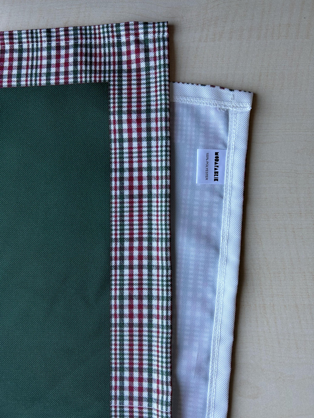 Hunter Green and Red Runner with Plaid Border, Holiday Decor